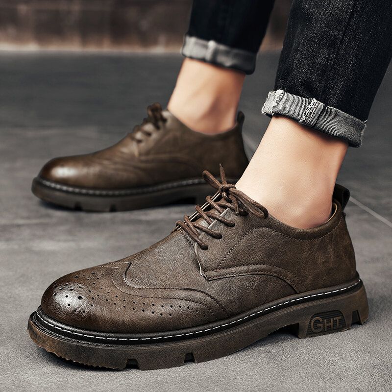 Hommes Confortable Bout Rond À Lacets Oxfords Brogue Chaussures Décontractées