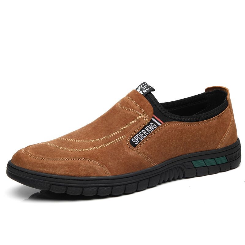 Hommes Confortable En Cuir De Porc Couture Antidérapant Bout Rond Paresseux Slip-on Mocassins Chaussures