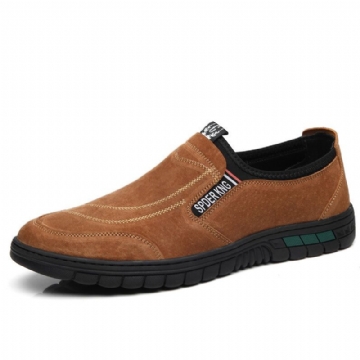 Hommes Confortable En Cuir De Porc Couture Antidérapant Bout Rond Paresseux Slip-on Mocassins Chaussures