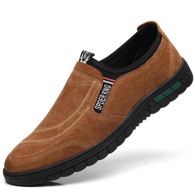 Hommes Confortable En Cuir De Porc Couture Antidérapant Bout Rond Paresseux Slip-on Mocassins Chaussures