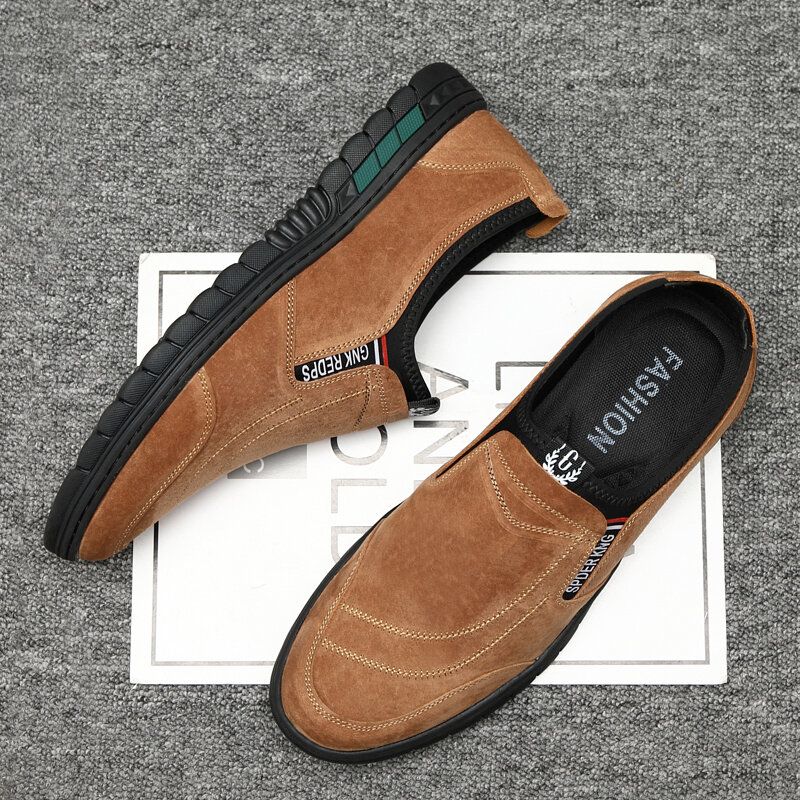 Hommes Confortable En Cuir De Porc Couture Antidérapant Bout Rond Paresseux Slip-on Mocassins Chaussures