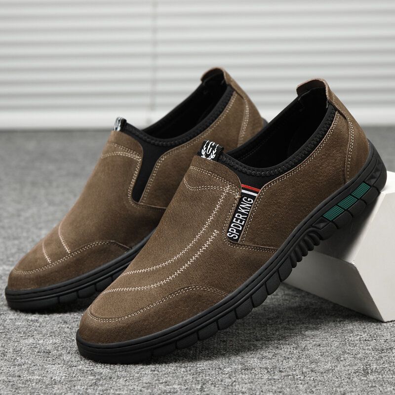 Hommes Confortable En Cuir De Porc Couture Antidérapant Bout Rond Paresseux Slip-on Mocassins Chaussures