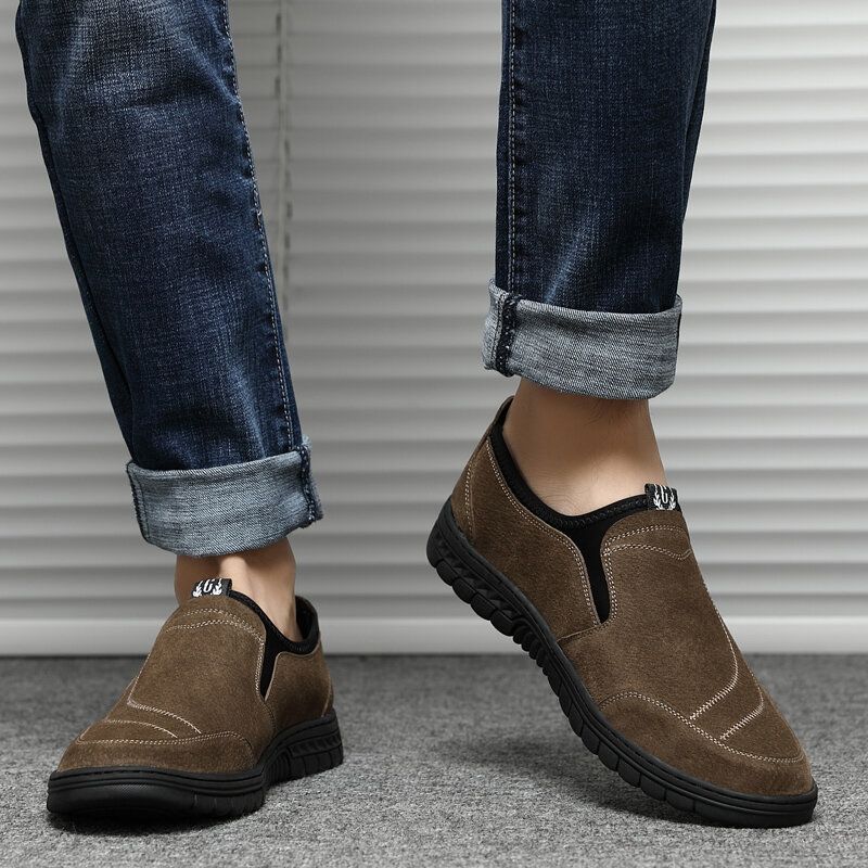 Hommes Confortable En Cuir De Porc Couture Antidérapant Bout Rond Paresseux Slip-on Mocassins Chaussures