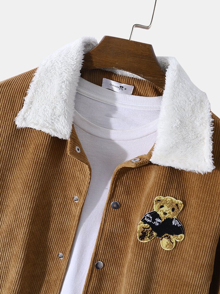 Hommes Corduroy Teddy Bears Polaire Revers Bouton Chaud Manteau Vestes