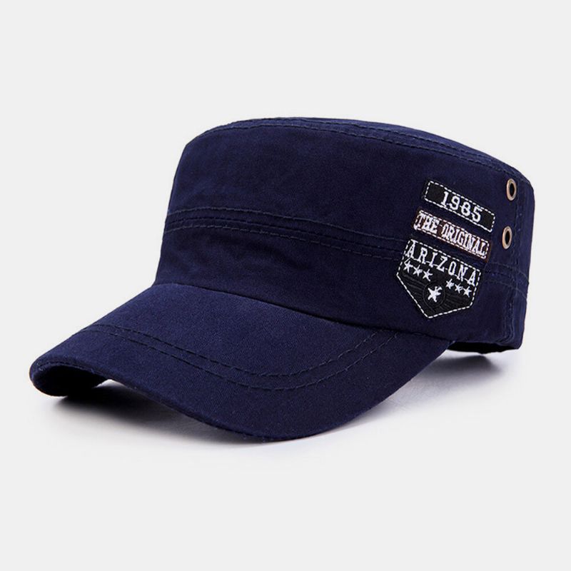 Hommes Coton Broderie Lettre Motif Réglable Décontracté Extérieur Militaire Chapeau Plat Chapeau Casquette À Visière