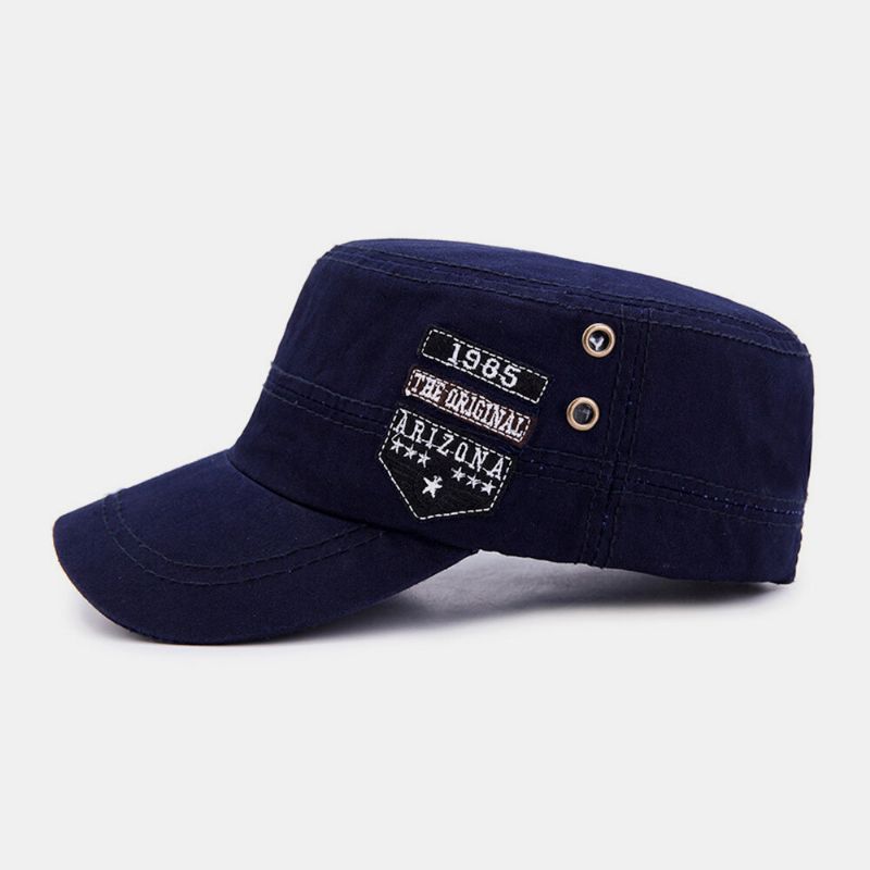 Hommes Coton Broderie Lettre Motif Réglable Décontracté Extérieur Militaire Chapeau Plat Chapeau Casquette À Visière