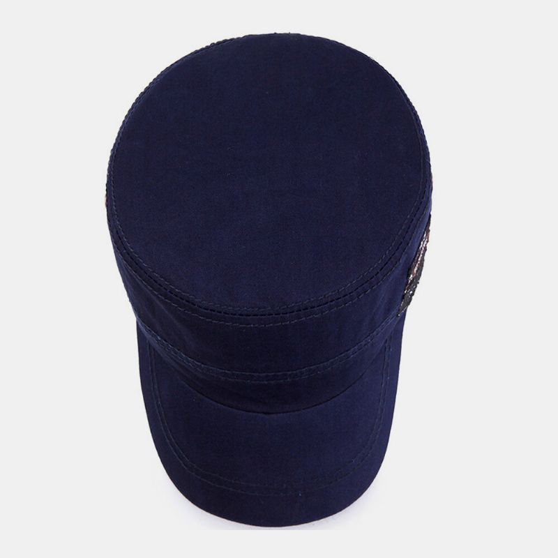 Hommes Coton Broderie Lettre Motif Réglable Décontracté Extérieur Militaire Chapeau Plat Chapeau Casquette À Visière