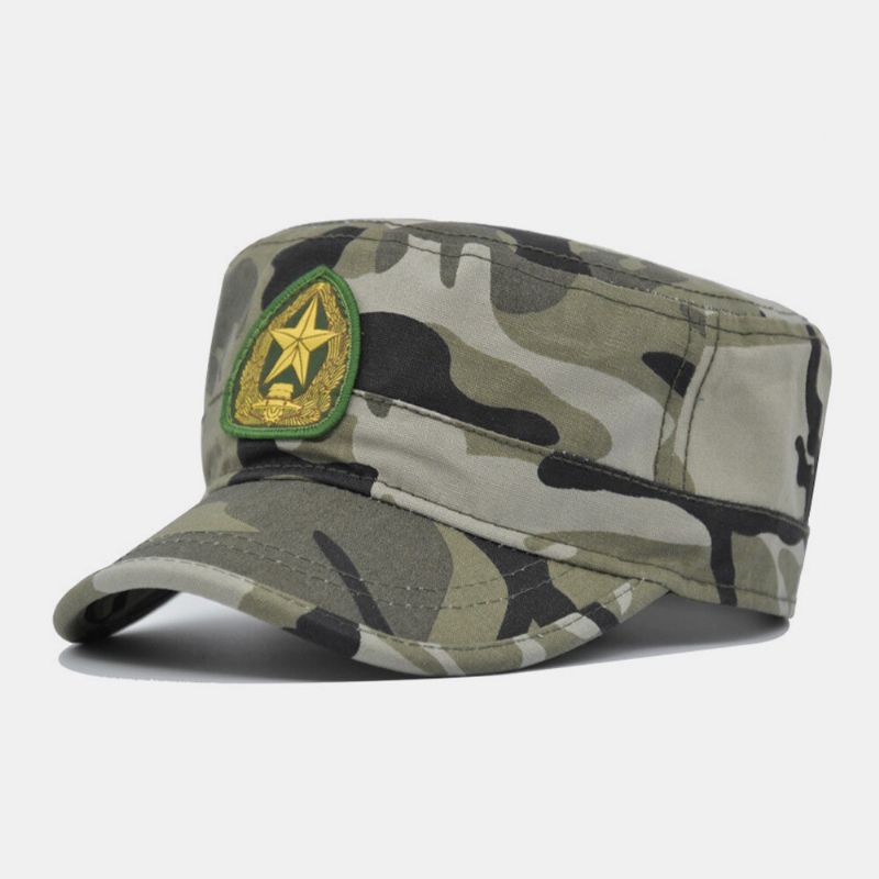 Hommes Coton Camouflage Broderie Impression À Cinq Branches Sports De Plein Air Alpinisme Chapeau Plat Casquette À Visière Chapeau Militaire