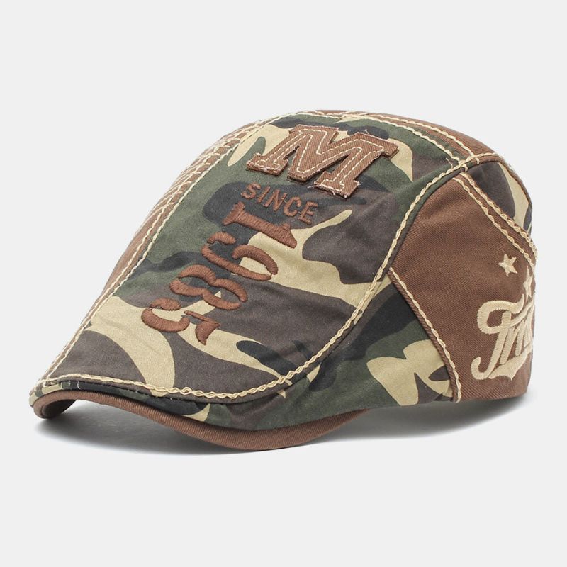 Hommes Coton Camouflage Lettre Broderie Motif Extérieur Décontracté Béret Casquette Avant Casquette Plat Chapeau