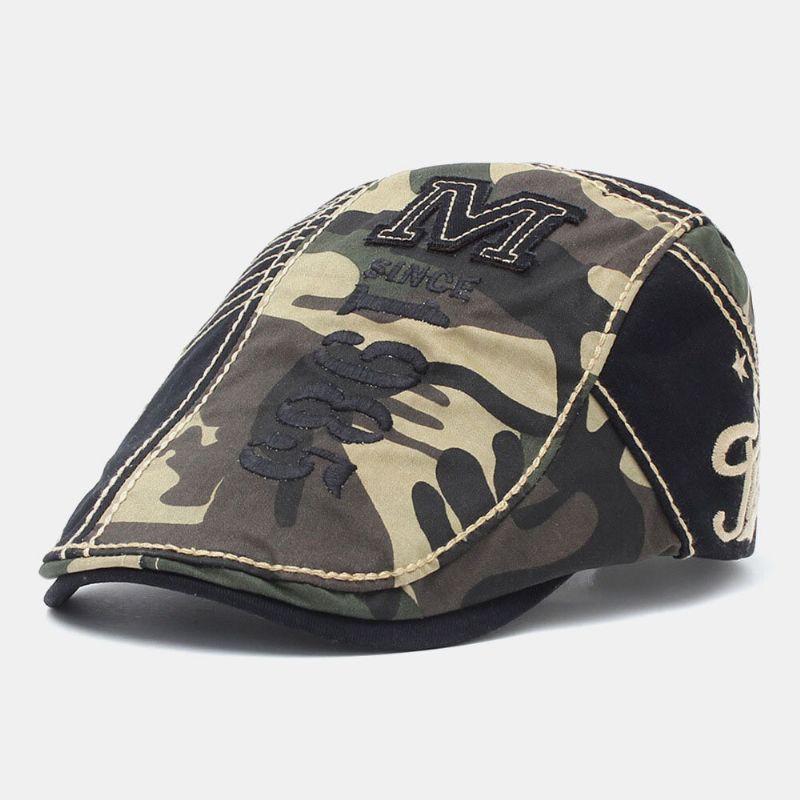 Hommes Coton Camouflage Lettre Broderie Motif Extérieur Décontracté Béret Casquette Avant Casquette Plat Chapeau