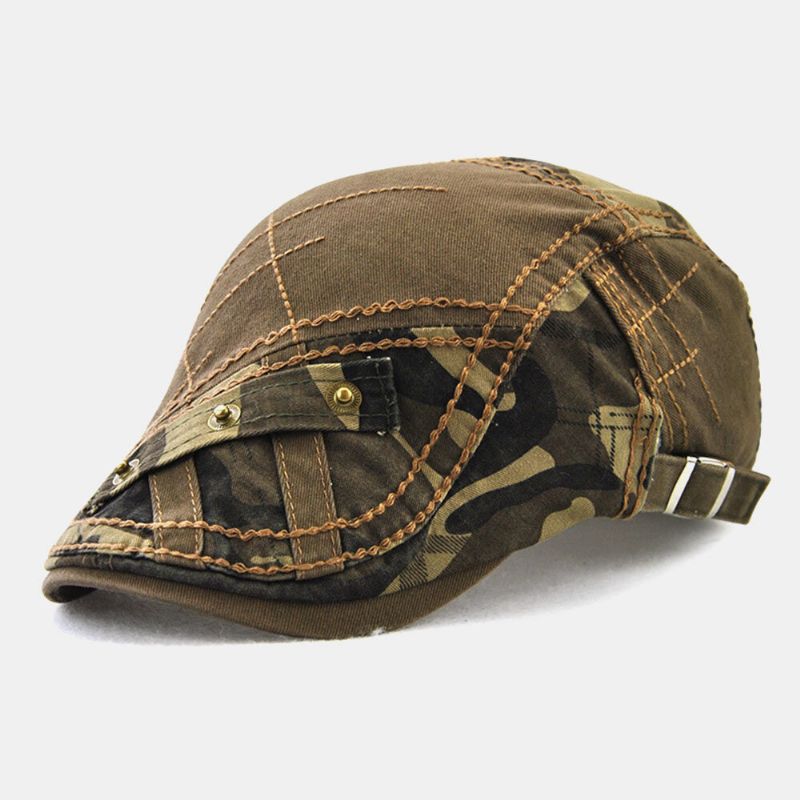 Hommes Coton Camouflage Patchwork Boucle En Métal Pare-soleil Béret Casquette Casquette Avant Chapeau Plat