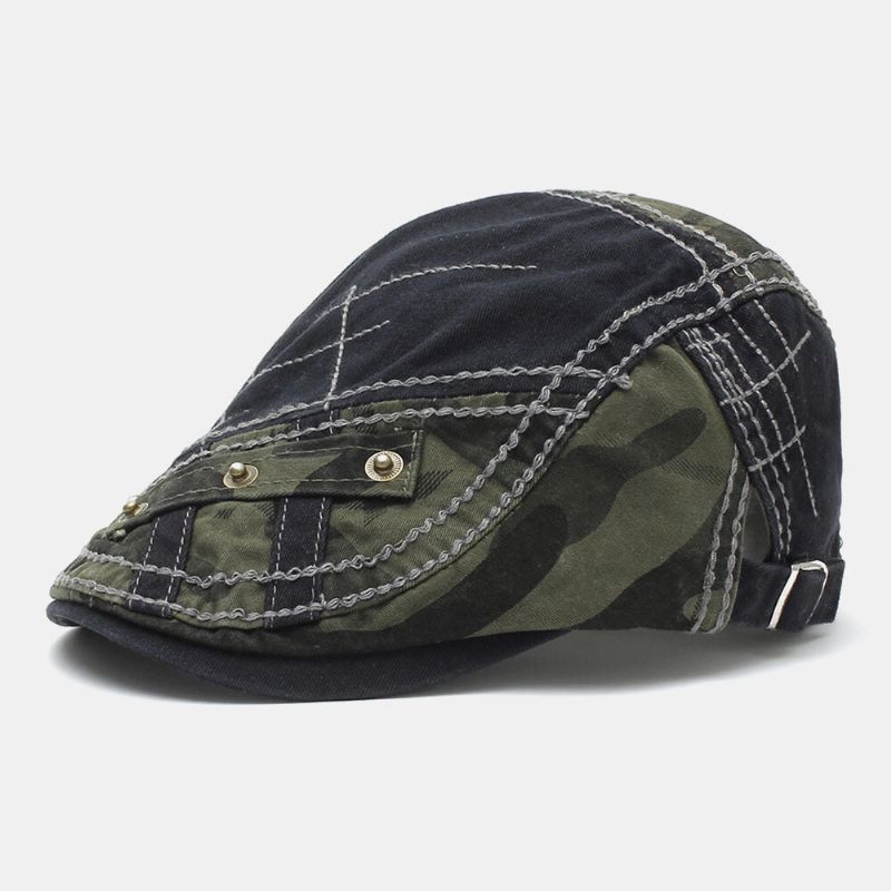 Hommes Coton Camouflage Patchwork Boucle En Métal Pare-soleil Béret Casquette Casquette Avant Chapeau Plat