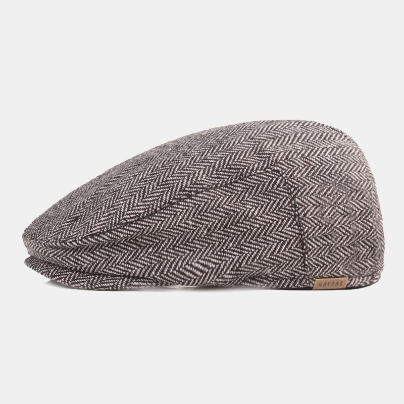 Hommes Coton Chevrons Motif Chaleur Béret Cap Casual Réglable Cabbie Chapeau Avant Chapeau