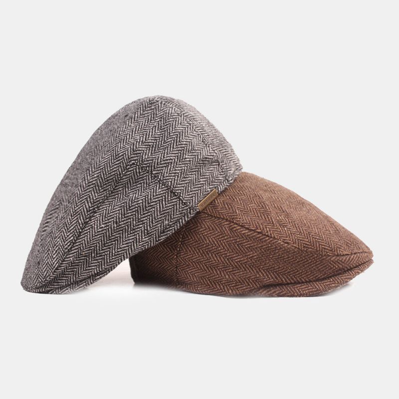 Hommes Coton Chevrons Motif Chaleur Béret Cap Casual Réglable Cabbie Chapeau Avant Chapeau