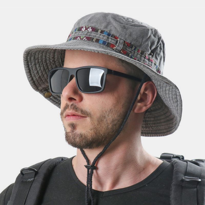 Hommes Coton Coloré Fleur Rayure Parasol Chapeau Coupe-vent Corde Extérieur Décontracté Escalade Seau Chapeau