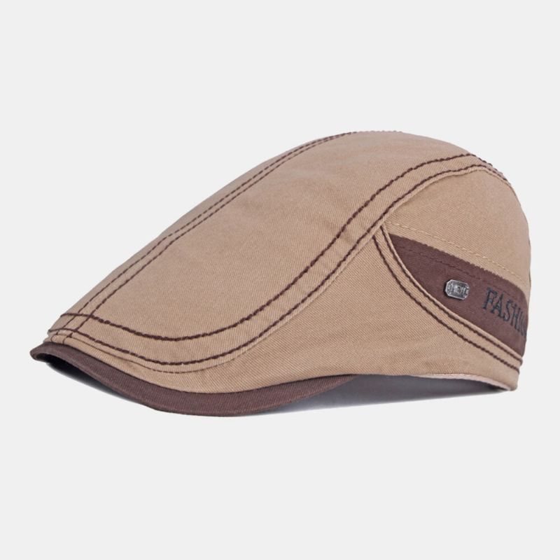 Hommes Coton Couleur Assortie Britannique Rétro Crème Solaire Pare-soleil Béret Casquette Avant Casquette Chapeau Plat