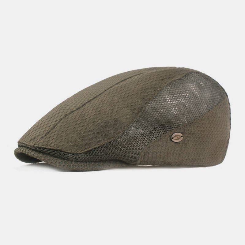 Hommes Coton Couleur Unie Maille Respirant Décontracté Court Avant-toit Parasol Béret Casquette Chapeau Plat