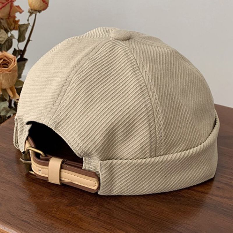 Hommes Coton Cuir Boucle Respirant Hip-hop Réglable Parasol Mince Propriétaire Casquette Sans Bord Bonnet Crâne Casquette