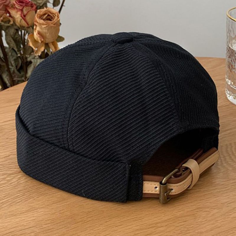 Hommes Coton Cuir Boucle Respirant Hip-hop Réglable Parasol Mince Propriétaire Casquette Sans Bord Bonnet Crâne Casquette