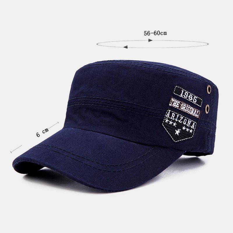 Hommes Coton Décontracté Lettre Étiquette Patch Militaire Casquette Cadet Chapeau Extérieur Réglable Parasol Plat Haut Casquette