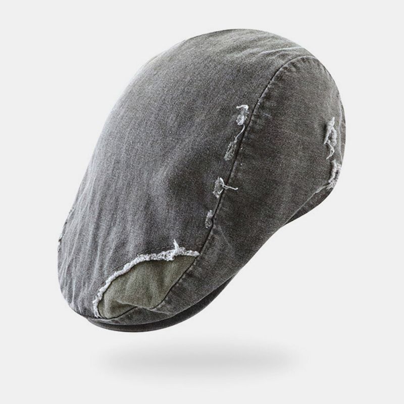 Hommes Coton Distressed Worn Hole Berets Lettre Broderie Respirant Forward Cap Flat Cap