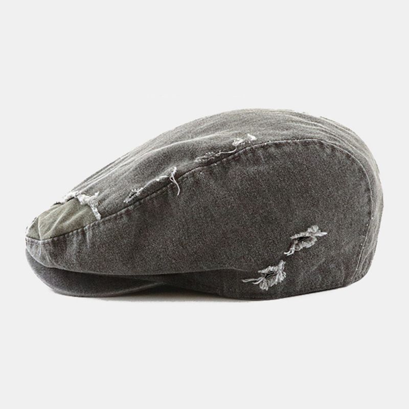 Hommes Coton Distressed Worn Hole Berets Lettre Broderie Respirant Forward Cap Flat Cap