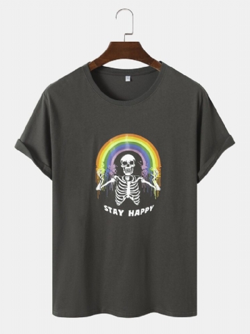 Hommes Coton Drôle Crâne Arc-en-ciel Imprimer Loisirs Tous Les T-shirts Assortis