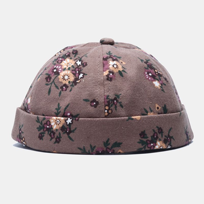 Hommes Coton Fleurs Motif Réglable Rétro Casual Sertissage Beanie Landlord Cap Skull Cap