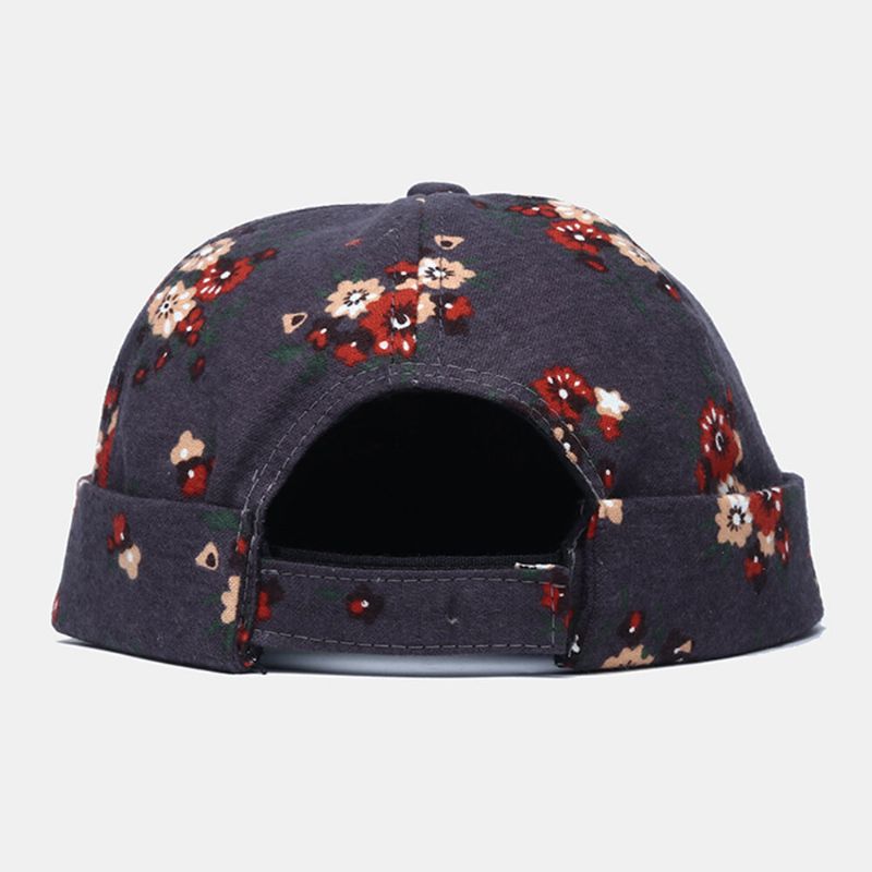 Hommes Coton Fleurs Motif Réglable Rétro Casual Sertissage Beanie Landlord Cap Skull Cap