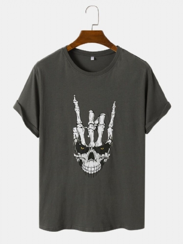 Hommes Coton Funny Skull Spliced Print Gracieux Loisirs Tous Les T-shirts Assortis