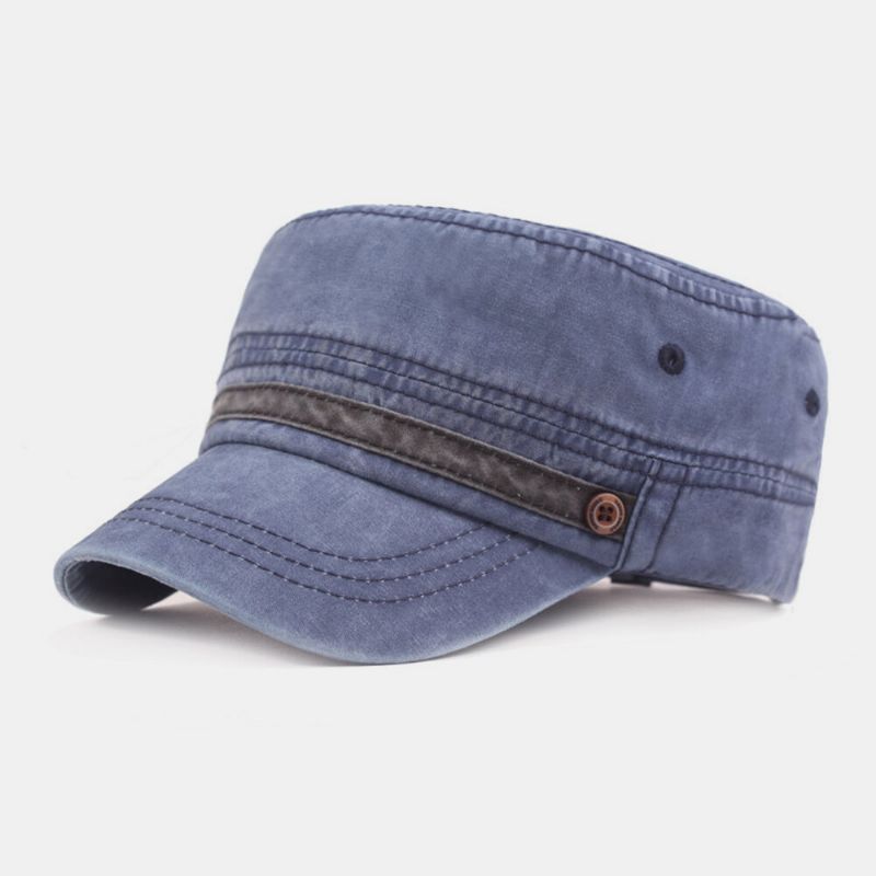 Hommes Coton Lavé Boutons Décoration Casual Casquette Réglable Chapeau Plat Chapeau