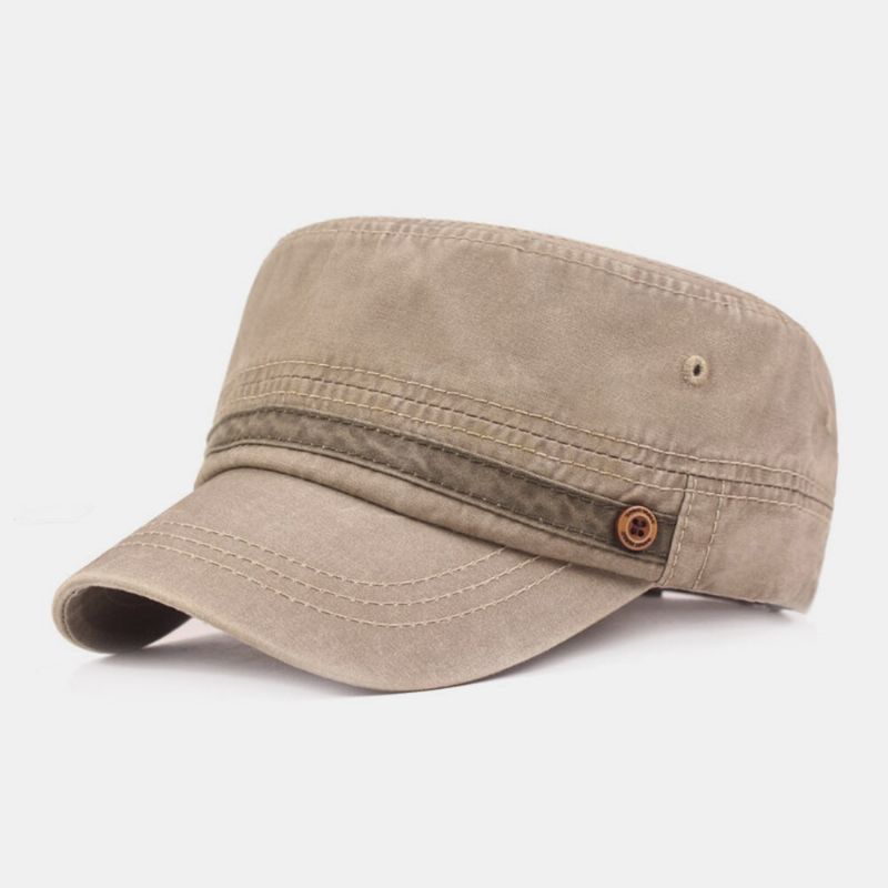 Hommes Coton Lavé Boutons Décoration Casual Casquette Réglable Chapeau Plat Chapeau