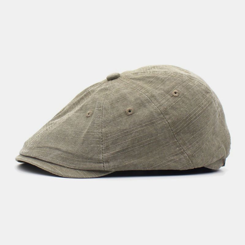 Hommes Coton Lavé Couleur Unie Respirant Rétro Sauvage Parasol Avant Chapeau Béret Casquette Chapeau Plat