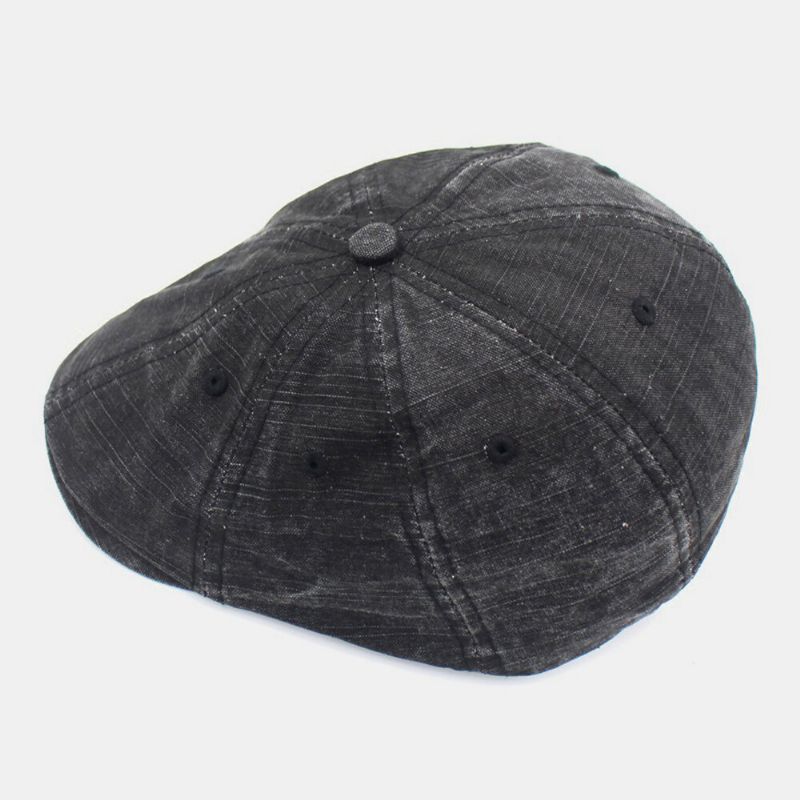 Hommes Coton Lavé Couleur Unie Respirant Rétro Sauvage Parasol Avant Chapeau Béret Casquette Chapeau Plat