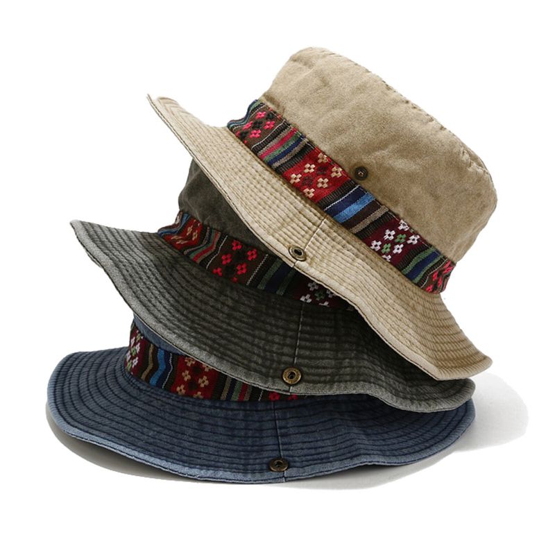 Hommes Coton Lavé Sports De Plein Air Voyage Alpinisme Pêche Chapeau De Soleil Seau Chapeau