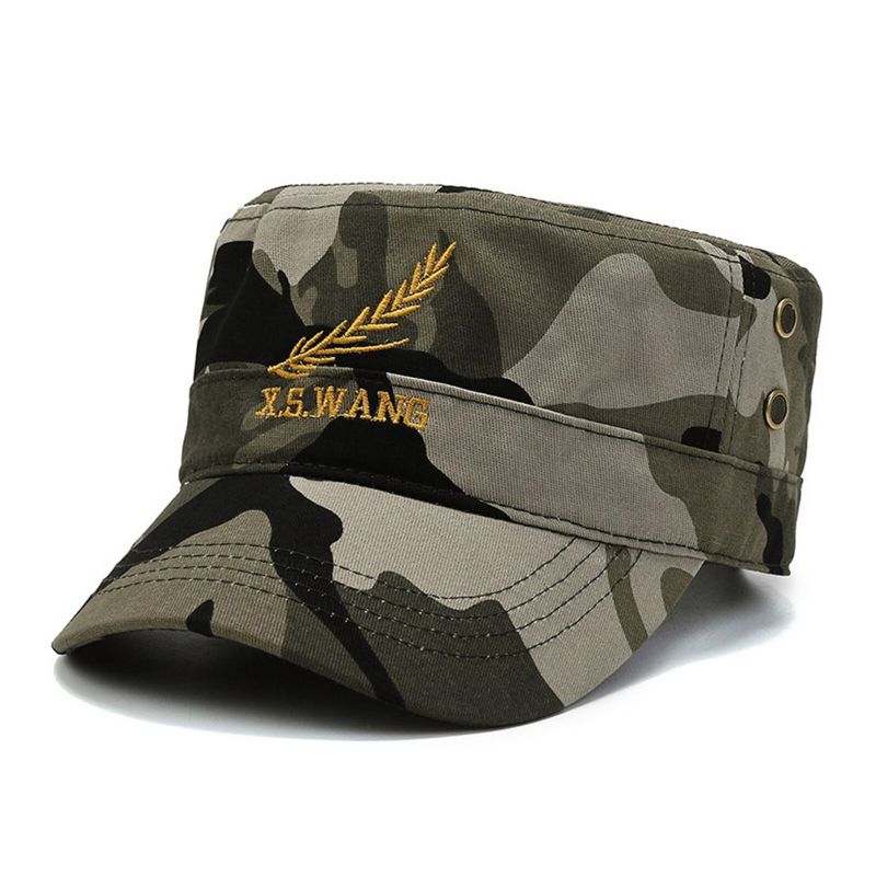 Hommes Coton Lettre Blé Broderie Camouflage Extérieur Parasol Décontracté Vintage Militaire Casquettes Chapeaux Plats