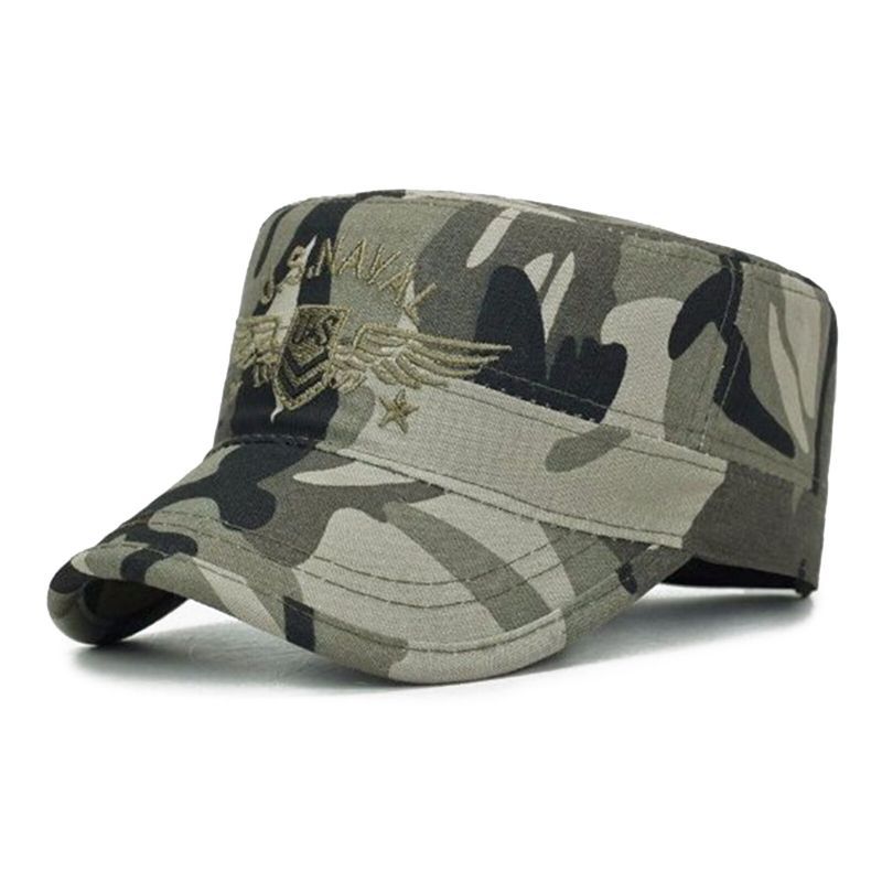 Hommes Coton Lettre Broderie Camouflage Extérieur Parasol Décontracté Vintage Militaire Casquettes Chapeaux Plats