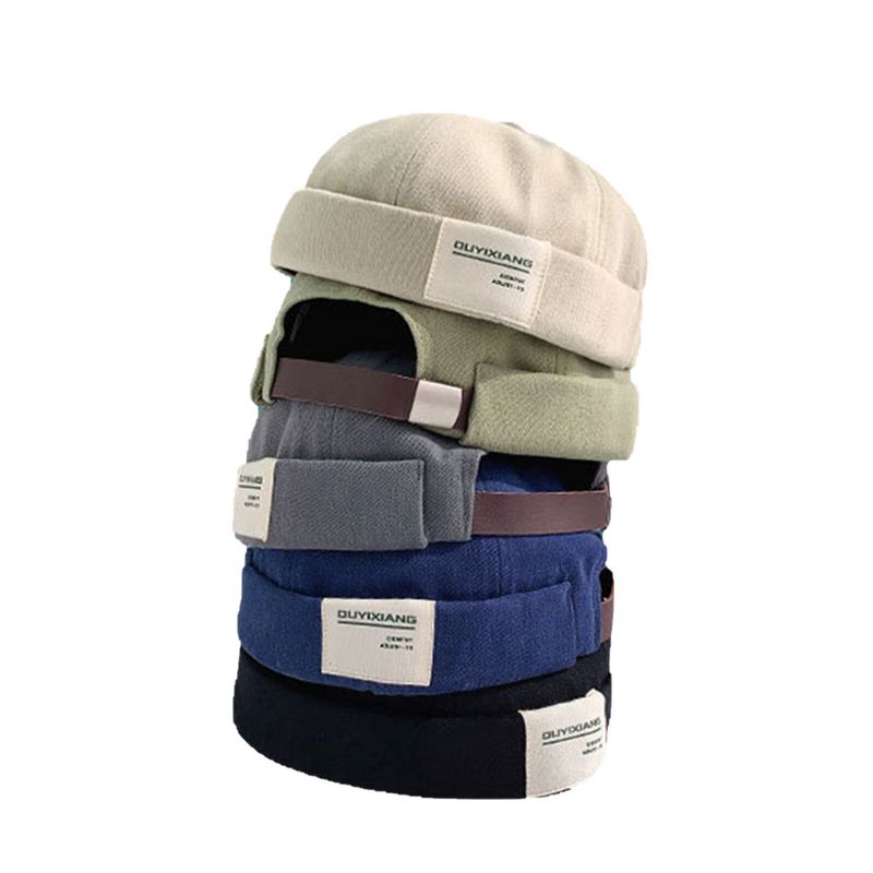 Hommes Coton Lettre Étiquette Casual All-match Réglable Brimless Beanie Landlord Caps Skull Caps