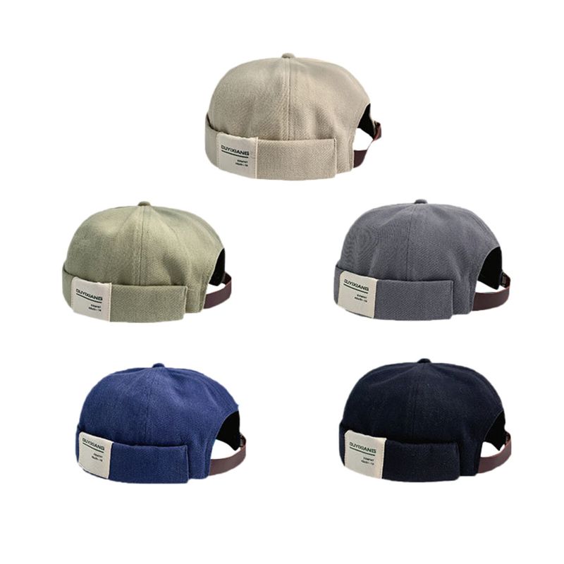 Hommes Coton Lettre Étiquette Casual All-match Réglable Brimless Beanie Landlord Caps Skull Caps