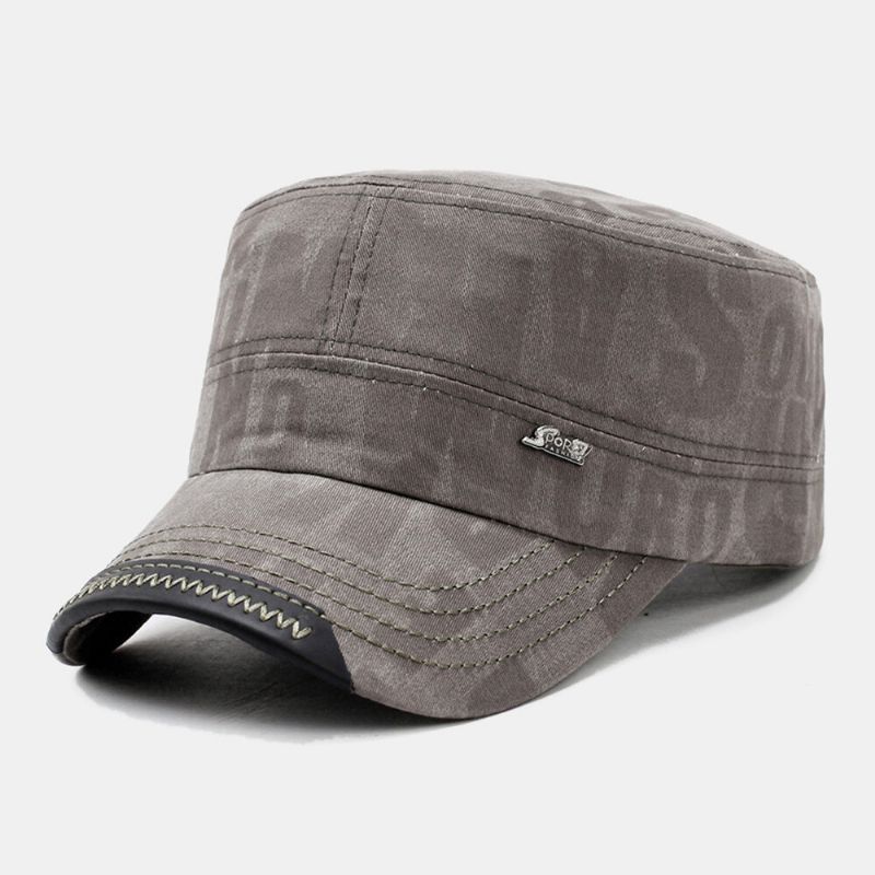 Hommes Coton Lettre Motif Plat Chapeau Haut Décontracté Extérieur Parasol Coupe-vent Cadet Armée Casquettes Militaires Casquettes