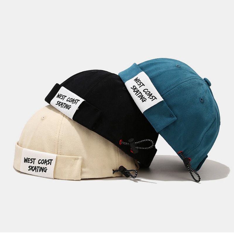 Hommes Coton Lettre Slogan Patchwork Extérieur Casual Landlord Cap Brimless Beanie Skull Cap