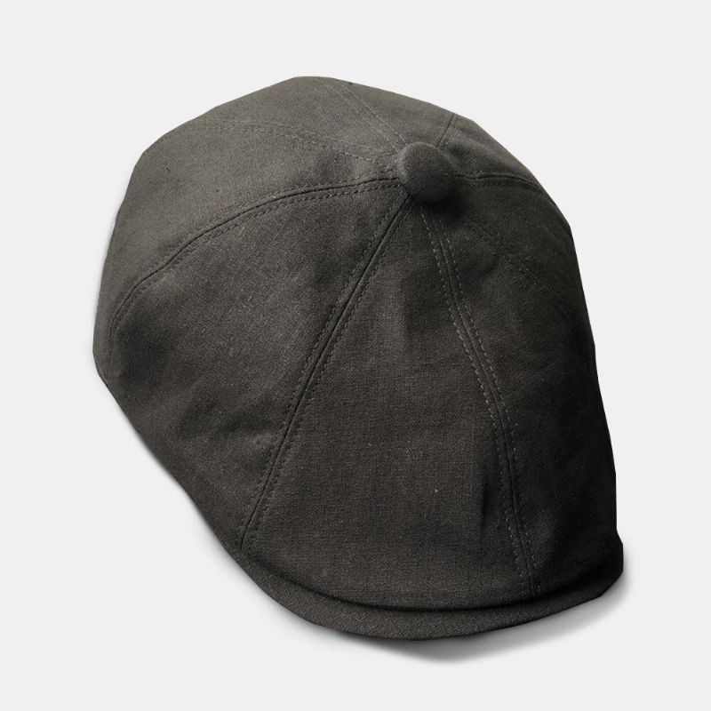 Hommes Coton Lin Béret Casquette Couleur Unie Rétro Sauvage Gavroche Chapeau Avant Casquette Octogonale Chapeau