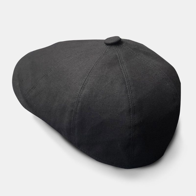 Hommes Coton Lin Béret Casquette Couleur Unie Rétro Sauvage Gavroche Chapeau Avant Casquette Octogonale Chapeau