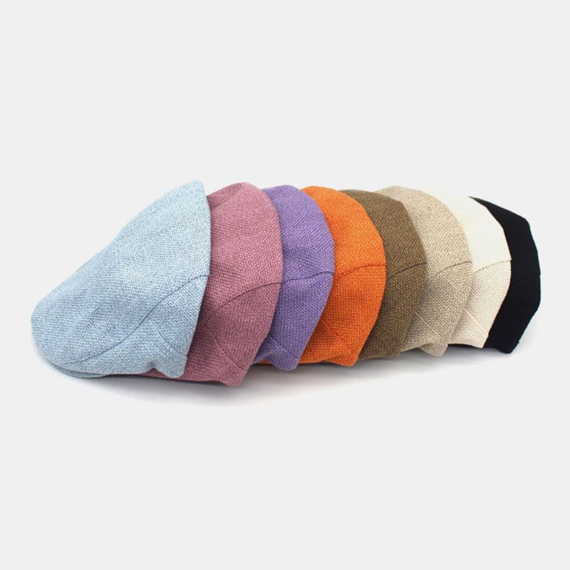 Hommes Coton Lin Couleur Unie Rétro Décontracté Parasol Avant Casquette Béret Casquette Plate Casquette Peintre Chapeau