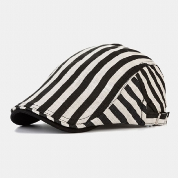 Hommes Coton-lin Rayé Motif Rétro Avant Chapeau Plat Cap Béret Cap