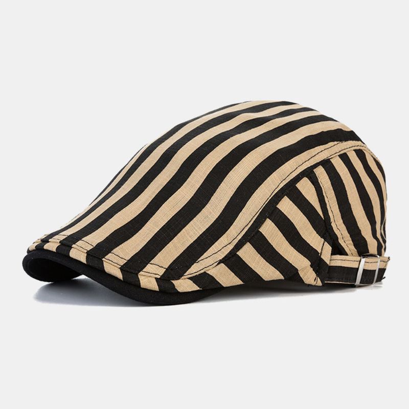 Hommes Coton-lin Rayé Motif Rétro Avant Chapeau Plat Cap Béret Cap