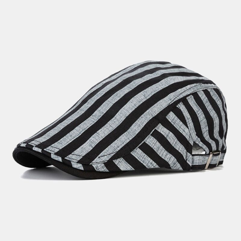 Hommes Coton-lin Rayé Motif Rétro Avant Chapeau Plat Cap Béret Cap