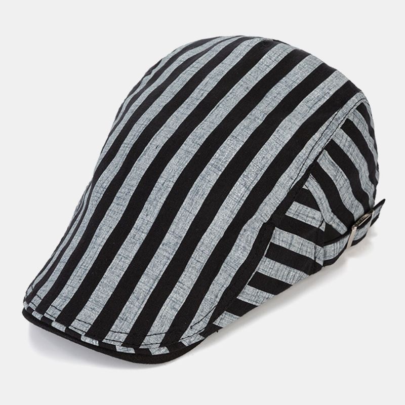 Hommes Coton-lin Rayé Motif Rétro Avant Chapeau Plat Cap Béret Cap