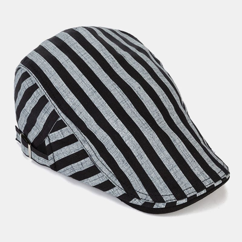 Hommes Coton-lin Rayé Motif Rétro Avant Chapeau Plat Cap Béret Cap