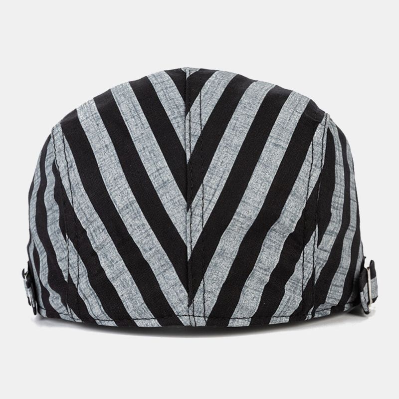 Hommes Coton-lin Rayé Motif Rétro Avant Chapeau Plat Cap Béret Cap